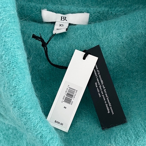 NWT Banana Republic oversized fuzzy alpaca blend Aqua Funnel Neck Sweater Dress - Picture 2 of 7